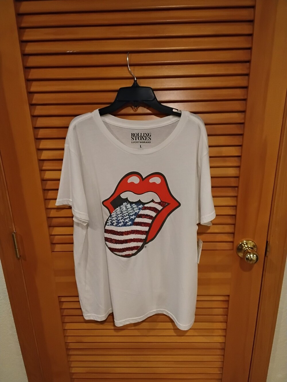 NWT Lucky Brand Sequined Lightweight Rolling Stones Tee Large